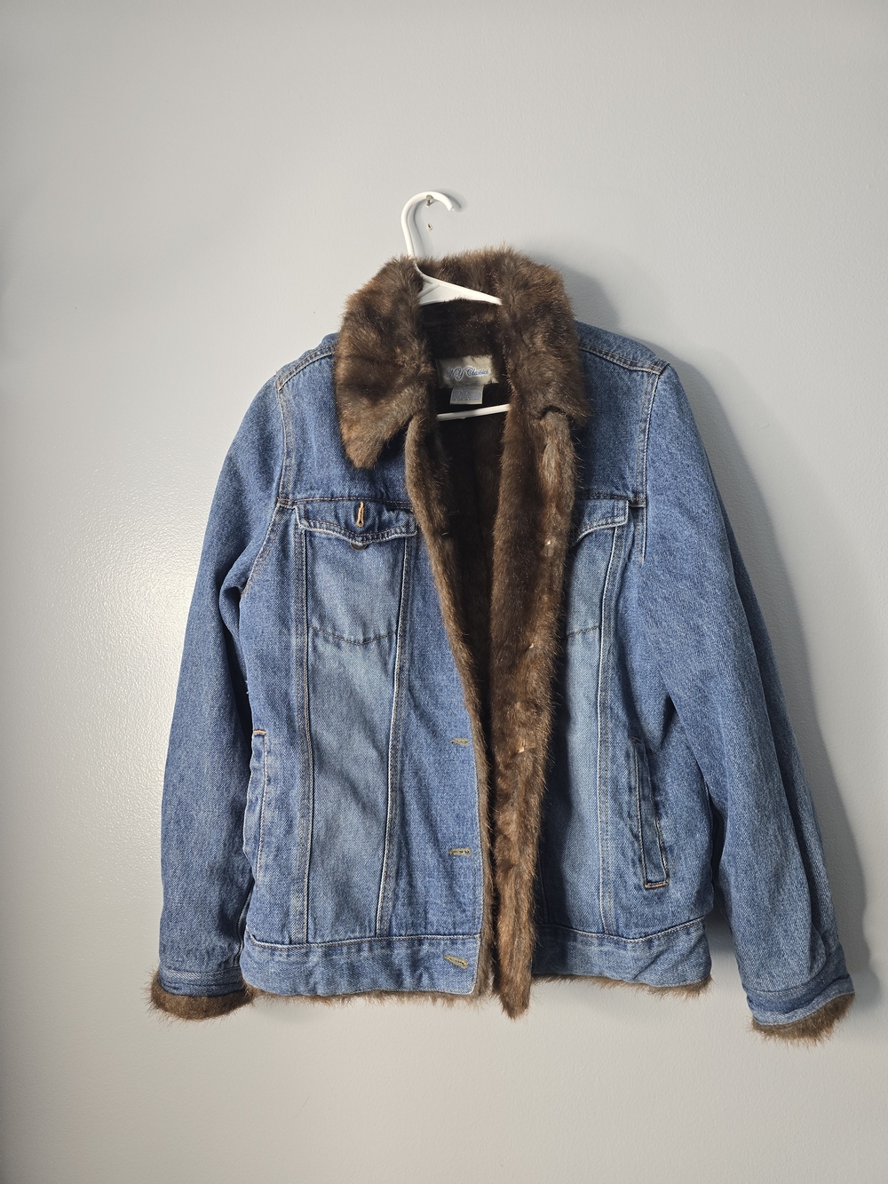 Vintage NY Classics Blue Denim Faux Mink Lined Jacket